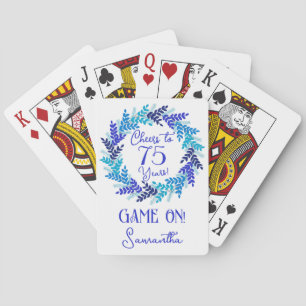Elegant Blue Cheers to 75 Years Birthday Party Poker Cards