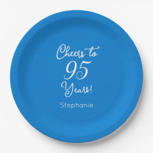 Elegant Blue Cheers to 95 Years 95th Birthday Paper Plates