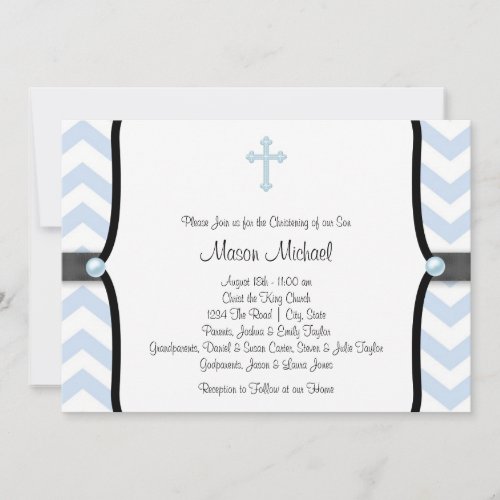 Elegant Blue Chevron Christening Custom Announcement