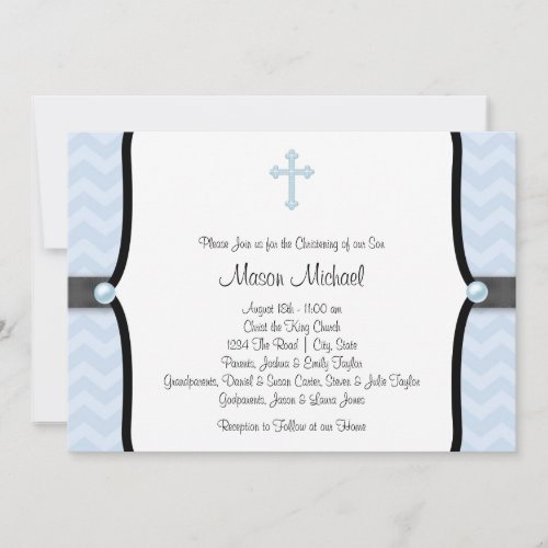 Elegant Blue Chevron Christening Personalized Announcement