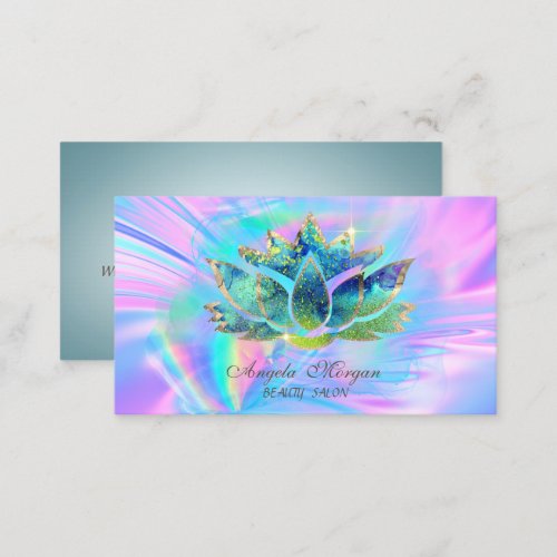 Elegant Blue Chic Lotus Flower Holographic Business Card