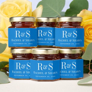 Elegant Blue Chic Modern Monogram Wedding Honey Jar Favors