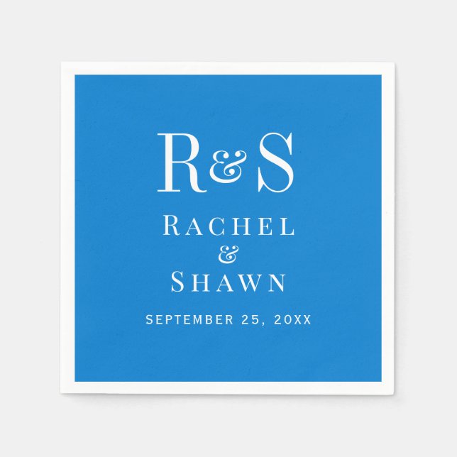 Elegant Blue Chic Modern Monogram Wedding Napkins (Front)