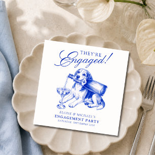 Elegant Blue Chinoiserie Beagle Engagement Napkins
