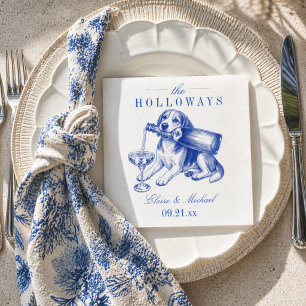 Elegant Blue Chinoiserie Beagle Wedding Napkins