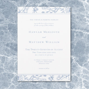 Elegant Blue Chinoiserie Bird Crest Border Wedding Invitation