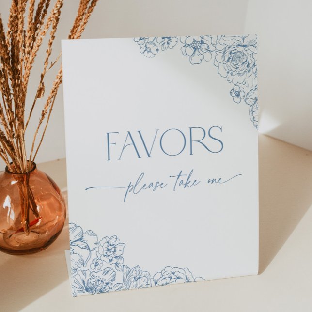 Elegant Blue Chinoiserie Bridal Shower Favors Pedestal Sign (Blue floral chinoiserie favors, please take one sign)