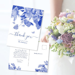 Elegant Blue Chinoiserie Bridal Shower Thank You Postcard