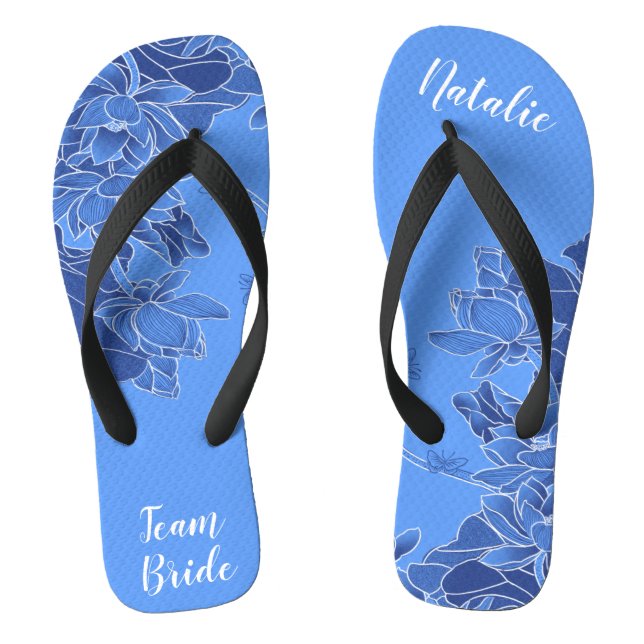 Elegant Blue Chinoiserie Chic Wedding Team Bride Flip Flops (Footbed)
