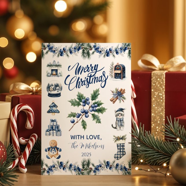 Elegant Blue Chinoiserie Christmas Holiday Card (Creator Uploaded)