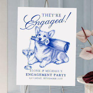 Elegant Blue Chinoiserie Corgi Engagement Foam Board