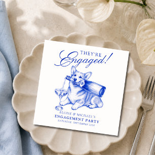 Elegant Blue Chinoiserie Corgi Engagement Napkins