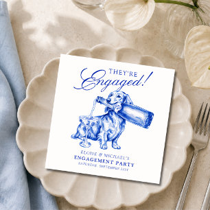Elegant Blue Chinoiserie Dachshund Engagement Napkins