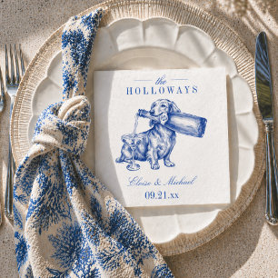 Elegant Blue Chinoiserie Dachshund Wedding Napkins