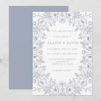 Elegant Blue Chinoiserie Floral Botanical Wedding Invitation