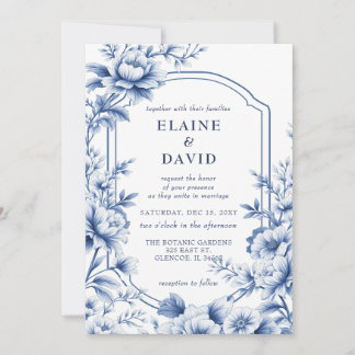 Elegant Blue Chinoiserie Floral Botanical Wedding Invitation