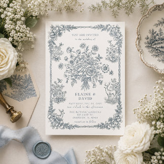 Elegant Blue Chinoiserie Floral Botanical Wedding Invitation