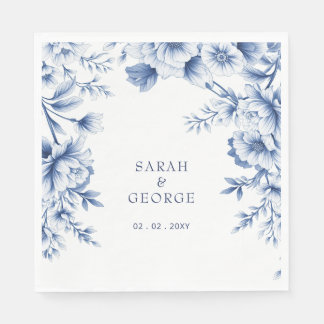 Elegant Blue Chinoiserie Floral Botanical Wedding Napkins