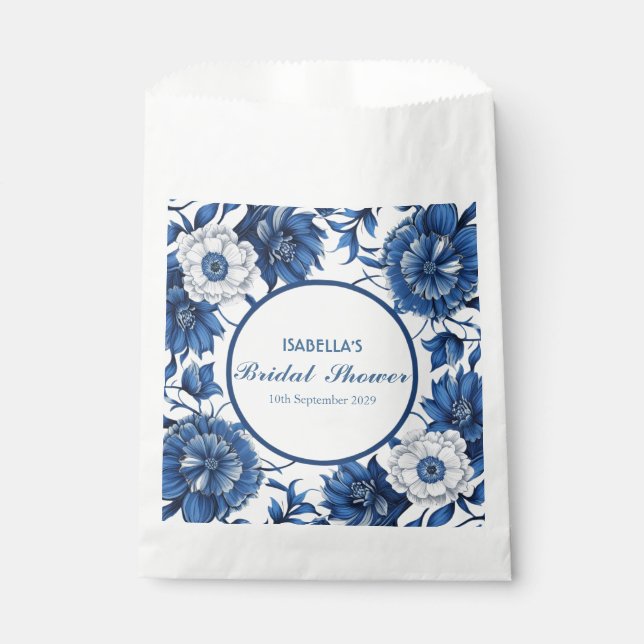 Elegant Blue Chinoiserie Floral bridal shower Favor Bag (Front)