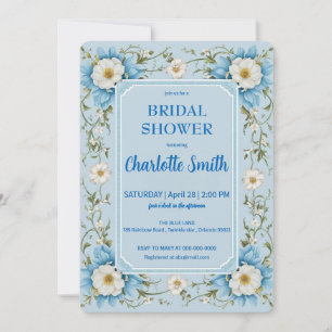 Elegant Blue Chinoiserie Floral bridal shower Invitation