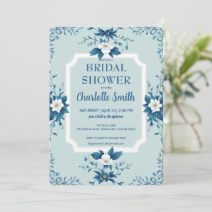 Elegant Blue Chinoiserie Floral bridal shower Invitation