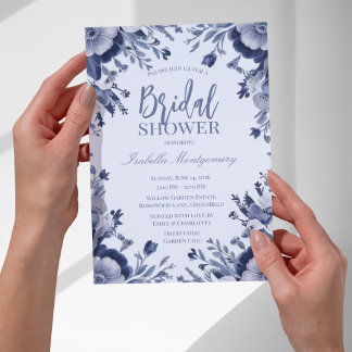 Elegant Blue Chinoiserie Floral Bridal Style Invitation