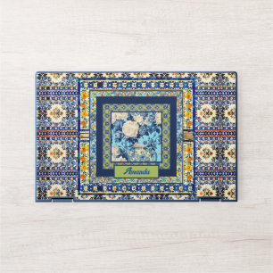 Elegant Blue Chinoiserie Floral Monogram HP Laptop Skin