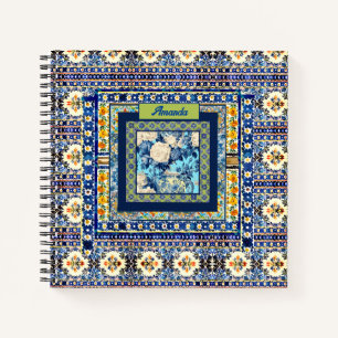 Elegant Blue Chinoiserie Floral Monogram Notebook