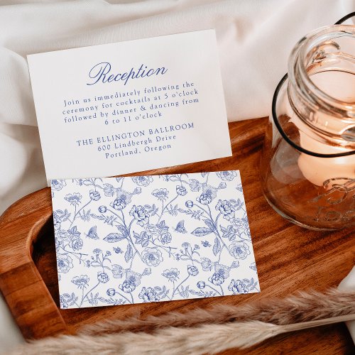 Elegant Blue Chinoiserie Floral Wedding Reception Enclosure Card