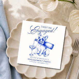 Elegant Blue Chinoiserie French Bulldog Engagement Napkins
