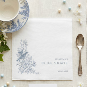 Elegant Blue Chinoiserie Nature Bird Bridal Shower Napkins