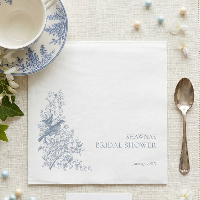 Elegant Blue Chinoiserie Nature Bird Bridal Shower Napkins (Creator Uploaded)