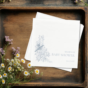 Elegant Blue Chinoiserie Nature Birds Baby Shower Napkins