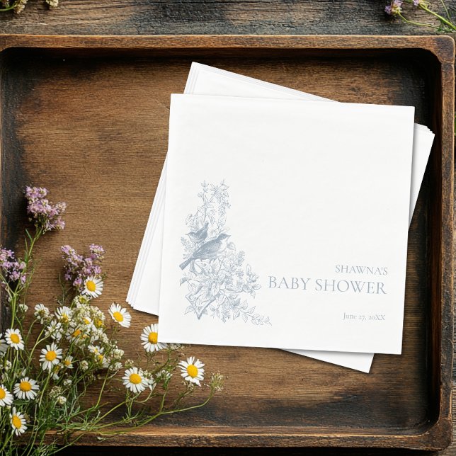 Elegant Blue Chinoiserie Nature Birds Baby Shower Napkins (Elegant Blue Chinoiserie Nature Birds Baby Shower Napkins)
