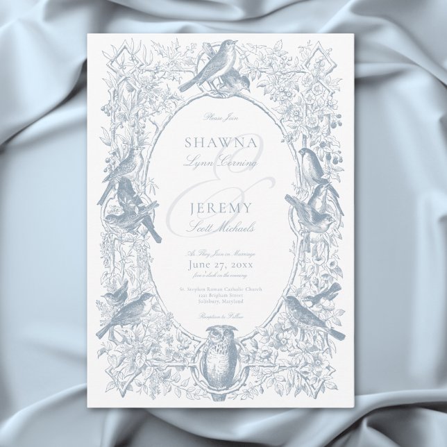 Elegant Blue Chinoiserie Nature & Birds Wedding Invitation (Elegant Blue Chinoiserie Nature & Birds Wedding Invitation)