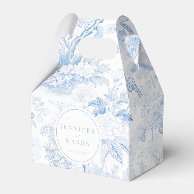 Elegant Blue Chinoiserie Porcelain Wedding Favor Boxes (Front Side)