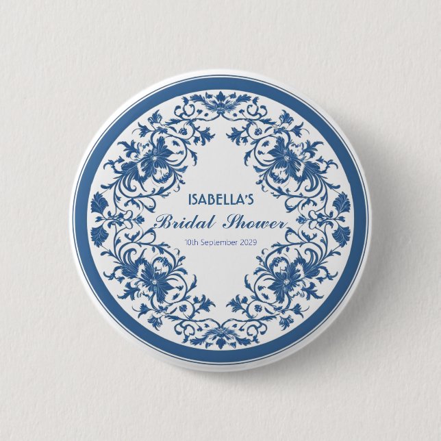 Elegant Blue Chinoiserie Victorian Chinese Floral  Button (Front)