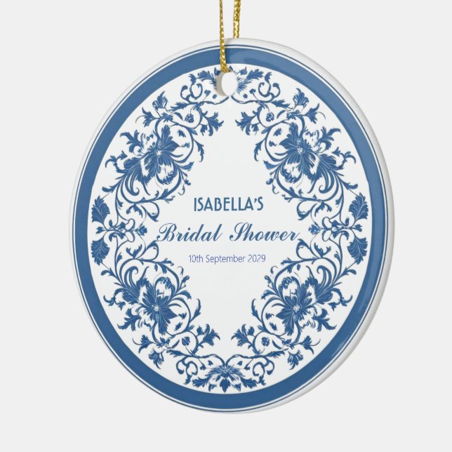 Elegant Blue Chinoiserie Victorian Chinese Floral  Ceramic Ornament (Left)