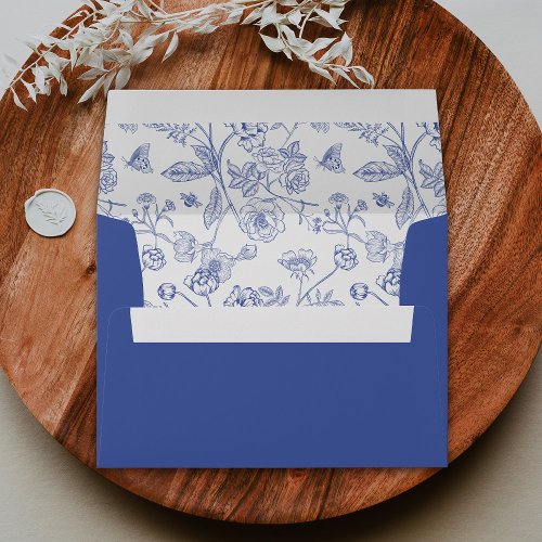 Elegant Blue Chinoiserie Victorian Floral Wedding Envelope
