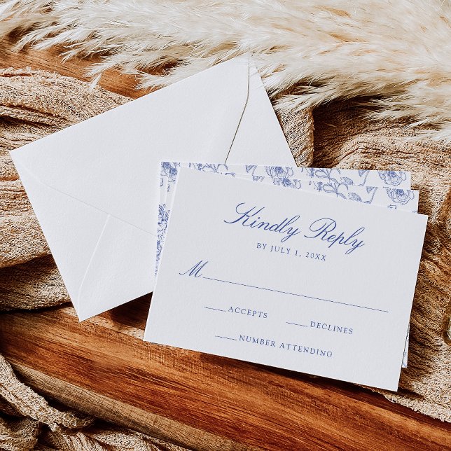 Elegant Blue Chinoiserie Victorian Floral Wedding RSVP Card (Creator Uploaded)