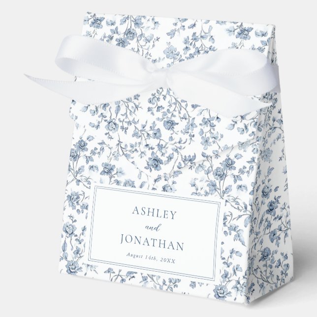 Elegant Blue Chinoiserie Wedding Favor Boxes (Front)
