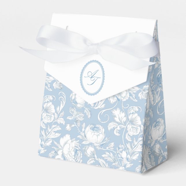 Elegant Blue Chinoiserie Wedding  Favor Boxes (Front Side)
