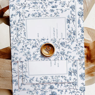 Elegant Blue Chinoiserie Wedding Invitation Belly Band