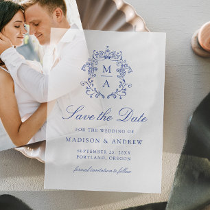 Elegant Blue Chinoiserie Wedding Save the Date Vellum Invitations
