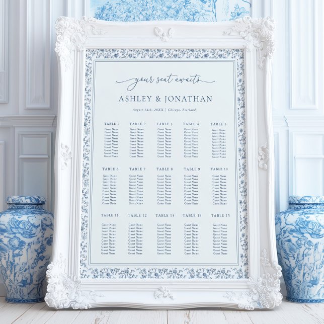 Elegant Blue Chinoiserie Wedding Seating Chart (Creator Uploaded)
