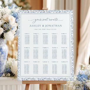 Elegant Blue Chinoiserie Wedding Seating Chart Foam Board