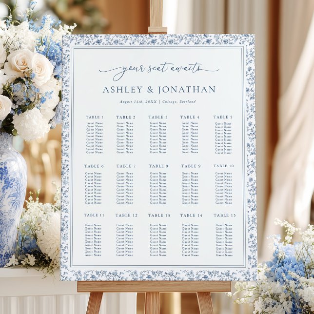 Elegant Blue Chinoiserie Wedding Seating Chart Foam Board (Creator Uploaded)