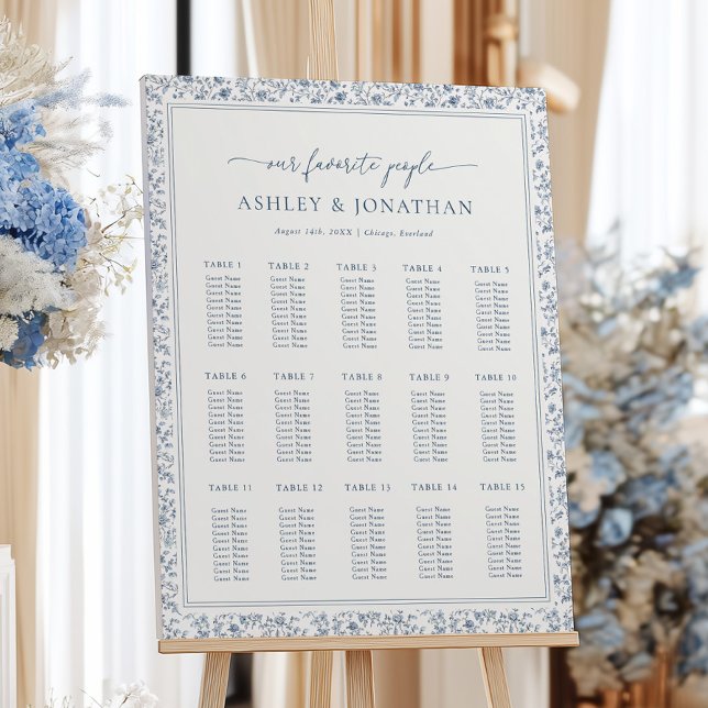 Elegant Blue Chinoiserie Wedding Seating Chart Foam Board (Creator Uploaded)