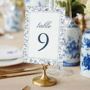Elegant Blue Chinoiserie Wedding Table Number