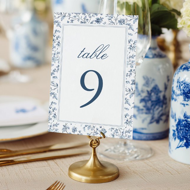 Elegant Blue Chinoiserie Wedding Table Number (Creator Uploaded)